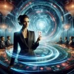 Stworz pelnoekranowa futurystyczna scene kasyna w stylu science fiction z intensywnym efektem swie 1