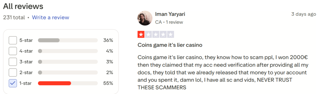 Coins.Game — High Risk, Low Trust, Poor Reputation 3 coins.game